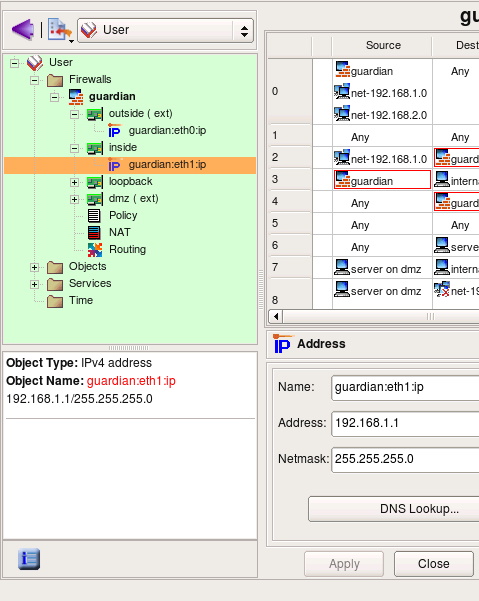 Internal interfaces IP addresses of internal interfaces