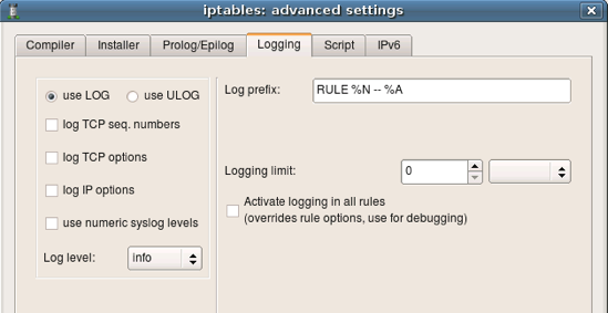 Logging parameters Logging parameter settings