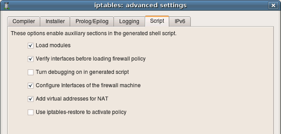 Script options Further script generation options