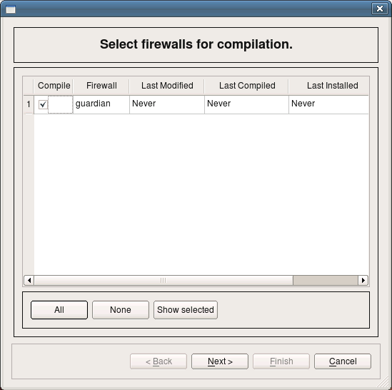 Firewall compilation Select firewalls for compilation