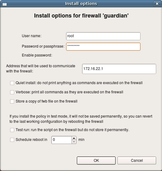 Install options Install options for firewall guardian