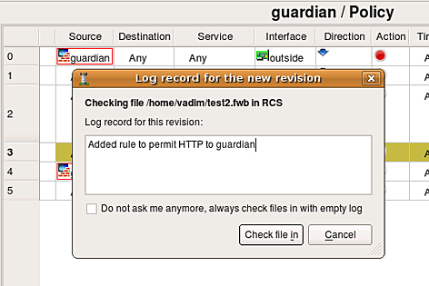Check file in Check file in